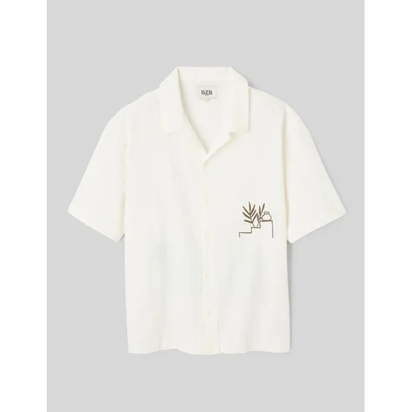 Chemise manches courtes brodée Blanc écru