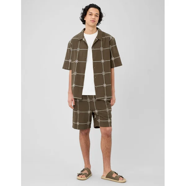 Chemise manches courtes brodée Vert kaki