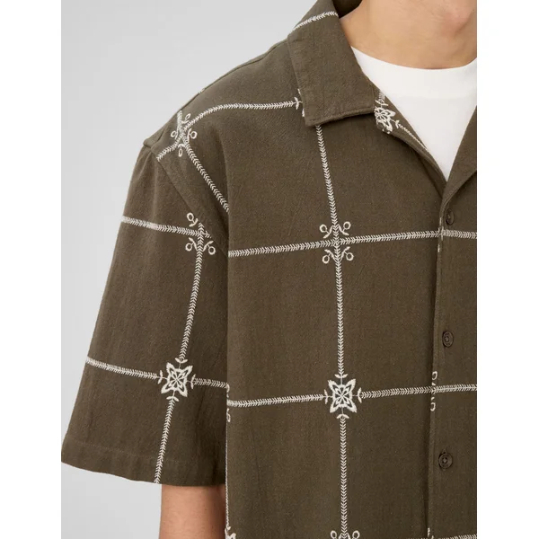 Chemise manches courtes brodée Vert kaki