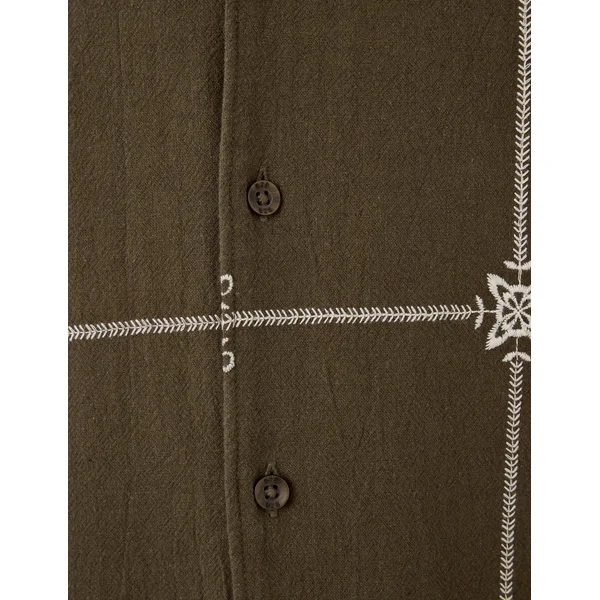 Chemise manches courtes brodée Vert kaki