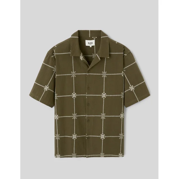 Chemise manches courtes brodée Vert kaki