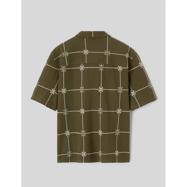 Chemise manches courtes brodée Vert kaki