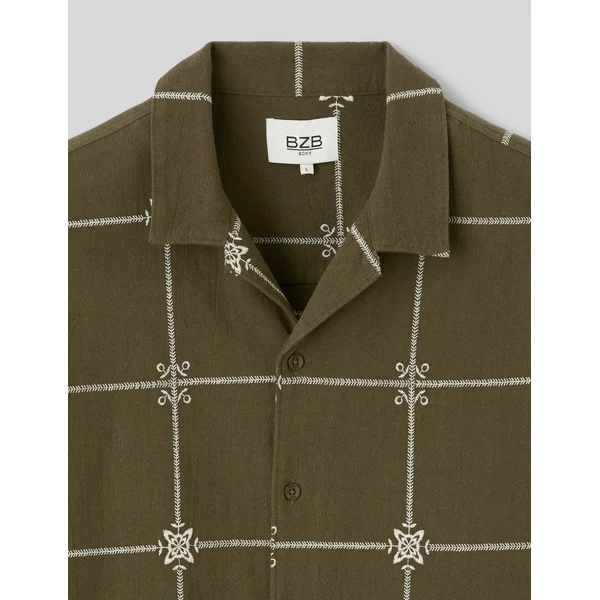 Chemise manches courtes brodée Vert kaki
