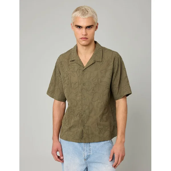 Chemise manches courtes brodée Vert Kaki