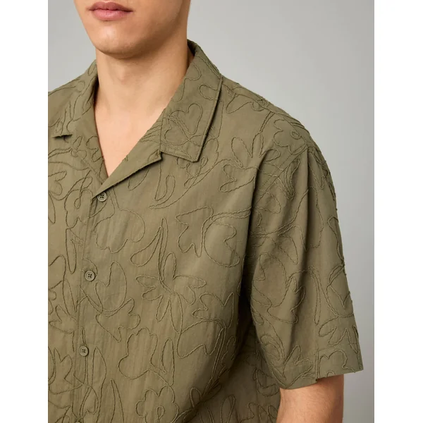 Chemise manches courtes brodée Vert Kaki