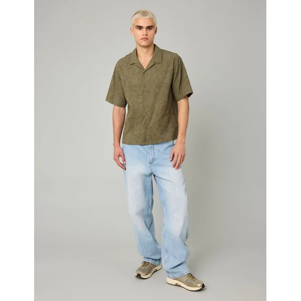 Chemise manches courtes brodée Vert Kaki