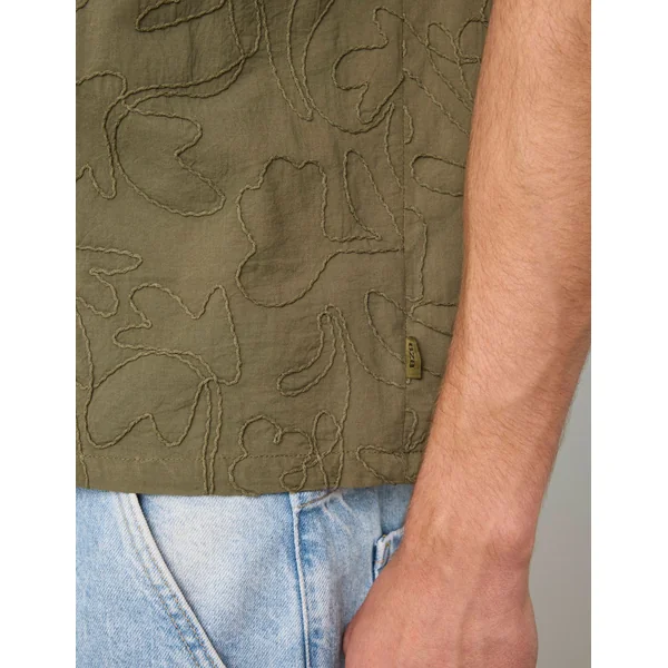 Chemise manches courtes brodée Vert Kaki