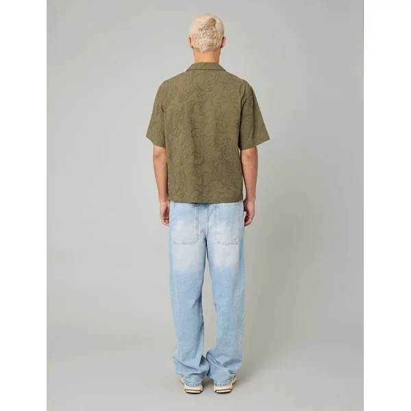 Chemise manches courtes brodée Vert Kaki