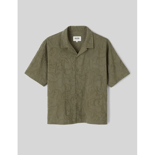 Chemise manches courtes brodée Vert Kaki
