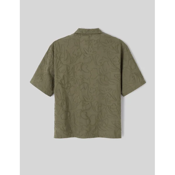Chemise manches courtes brodée Vert Kaki