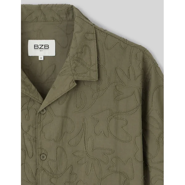 Chemise manches courtes brodée Vert Kaki