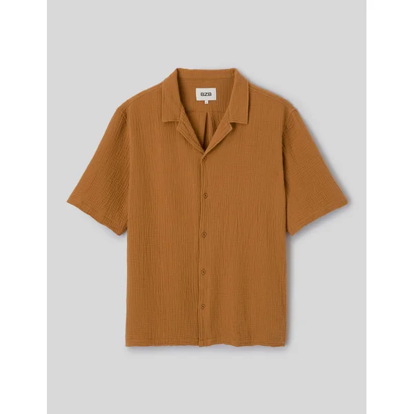 Chemise manches courtes gaze de coton Caramel