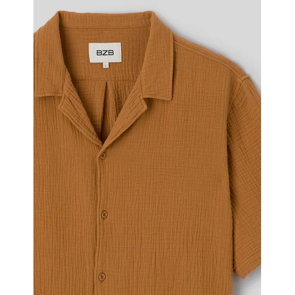 Chemise manches courtes gaze de coton Caramel