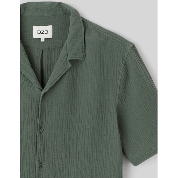 Chemise manches courtes gaze de coton Vert