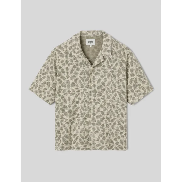 Chemise manches courtes maille jacquard Vert kaki