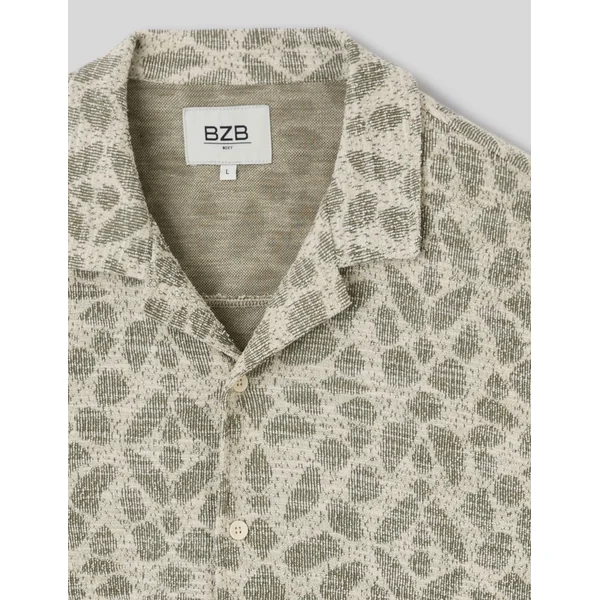 Chemise manches courtes maille jacquard Vert kaki