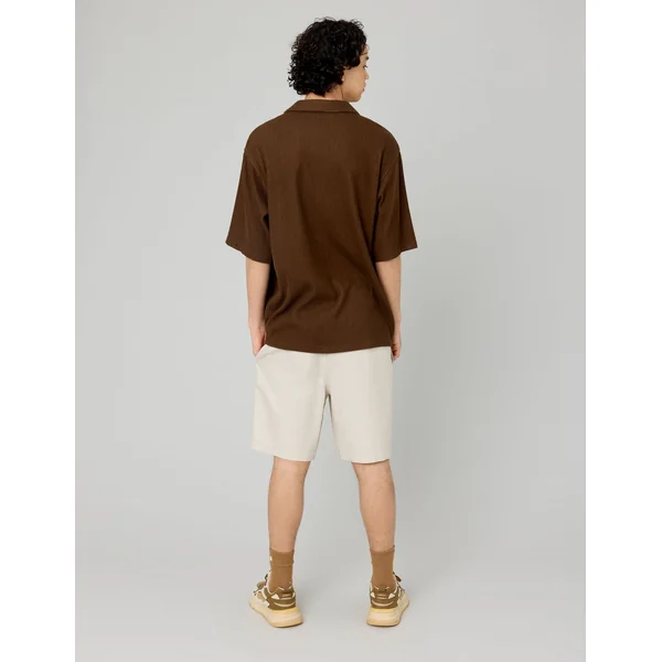 Chemise manches courtes plissée camel