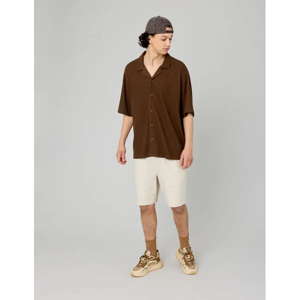 Chemise manches courtes plissée camel