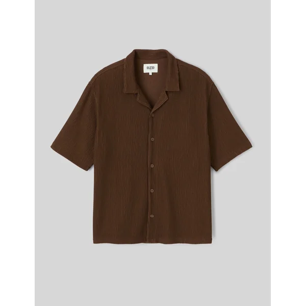 Chemise manches courtes plissée camel