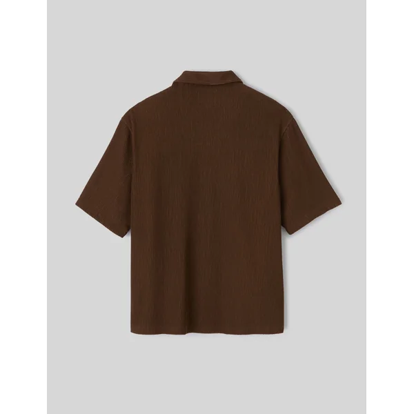 Chemise manches courtes plissée camel