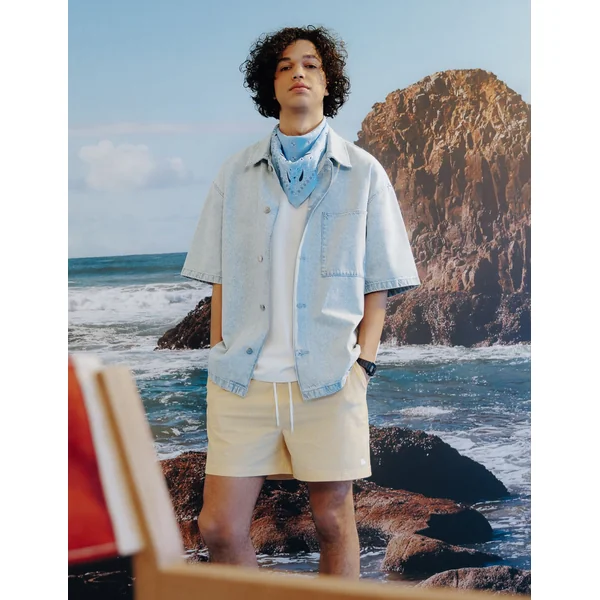Chemise manches courtes rayée Bleu clair