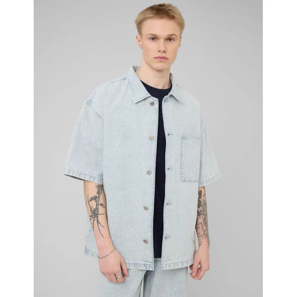 Chemise manches courtes rayée Bleu clair