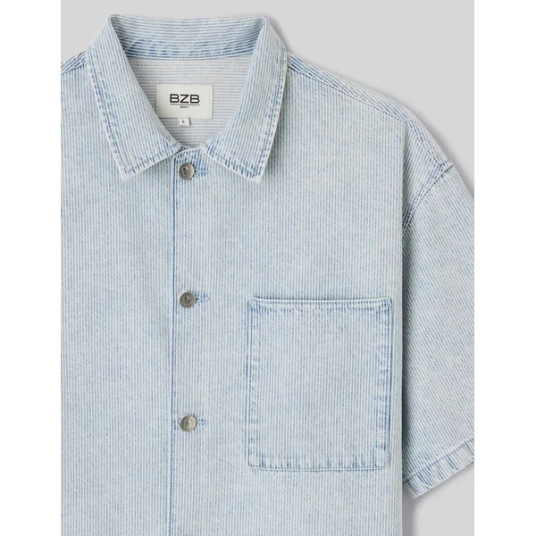 Chemise manches courtes rayée Bleu clair