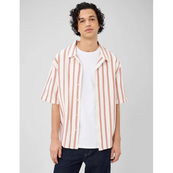Chemise manches courtes rayée en maille Rouille
