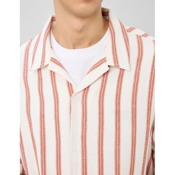 Chemise manches courtes rayée en maille Rouille