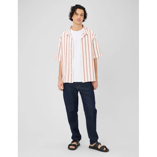 Chemise manches courtes rayée en maille Rouille