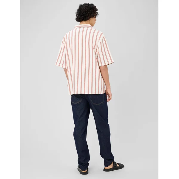 Chemise manches courtes rayée en maille Rouille