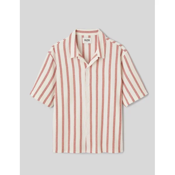 Chemise manches courtes rayée en maille Rouille