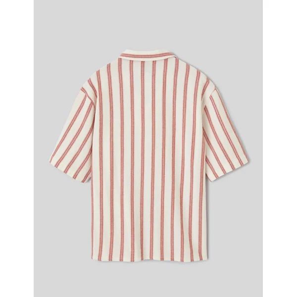 Chemise manches courtes rayée en maille Rouille