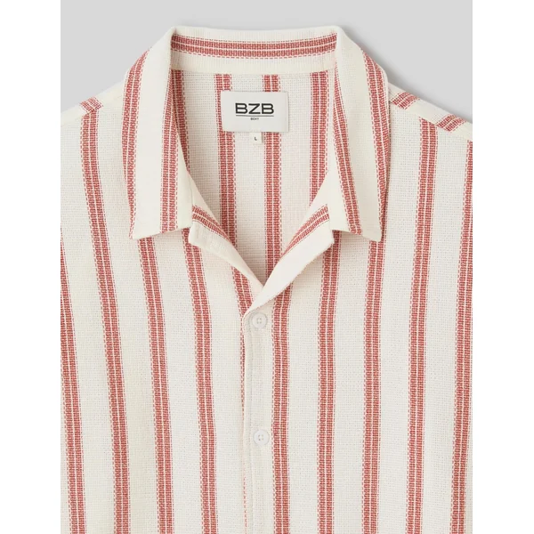 Chemise manches courtes rayée en maille Rouille