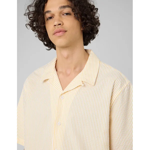 Chemise manches courtes rayée seersucker Jaune foncé