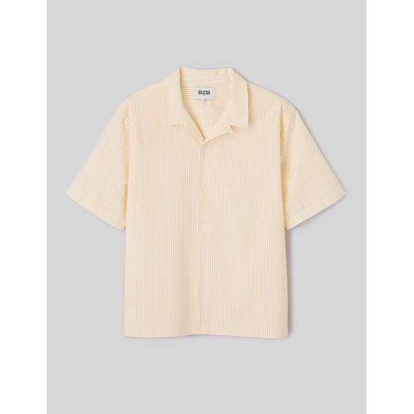 Chemise manches courtes rayée seersucker Jaune foncé