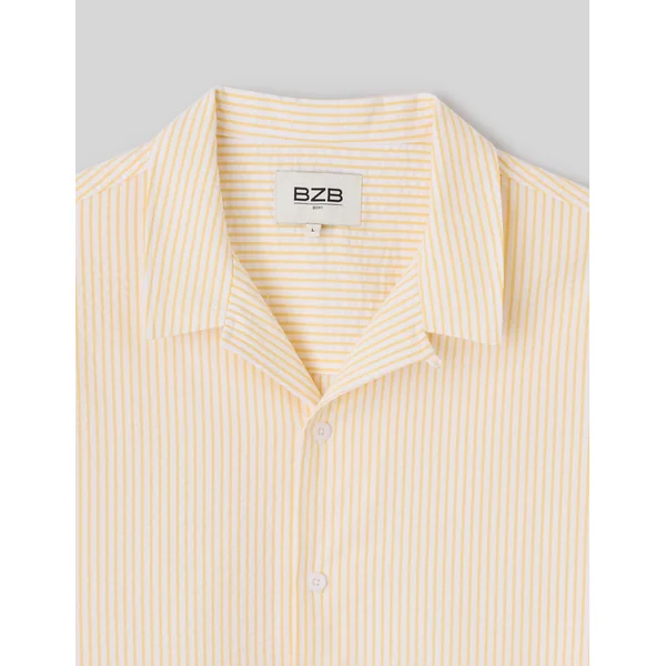 Chemise manches courtes rayée seersucker Jaune foncé