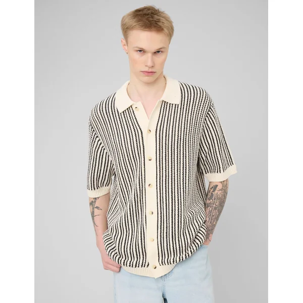 Chemise manches courtes rayée tricot Noir