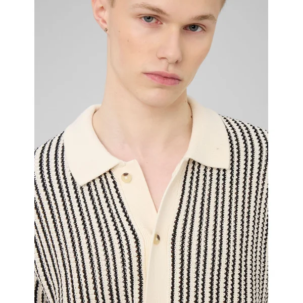 Chemise manches courtes rayée tricot Noir