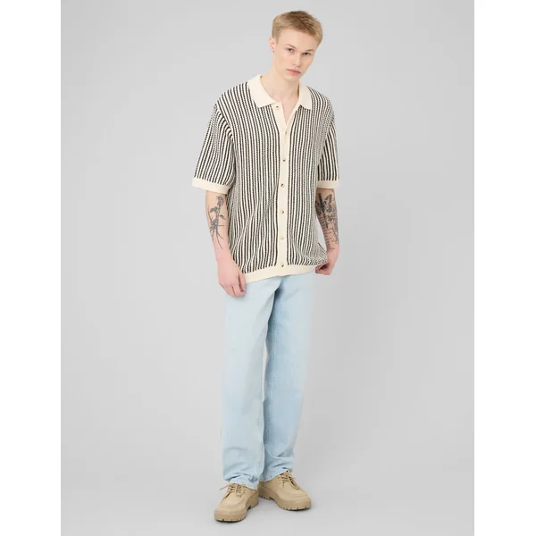 Chemise manches courtes rayée tricot Noir