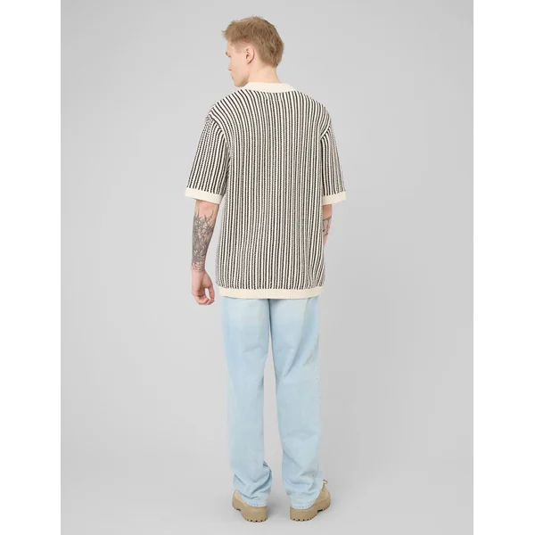 Chemise manches courtes rayée tricot Noir
