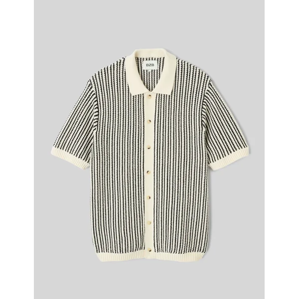 Chemise manches courtes rayée tricot Noir