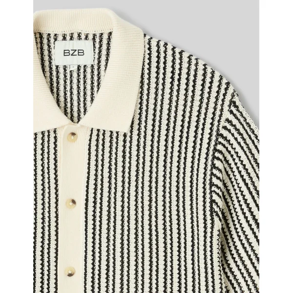 Chemise manches courtes rayée tricot Noir