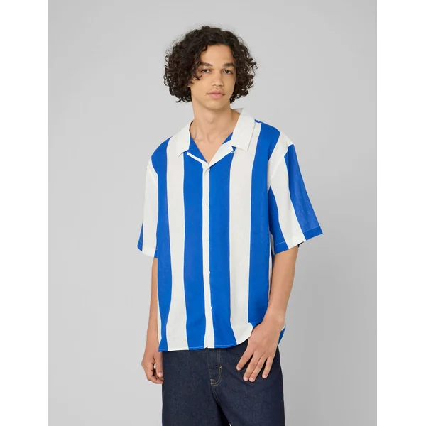 Chemise manches courtes rayée viscose lin Bleu foncé