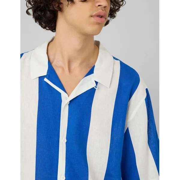 Chemise manches courtes rayée viscose lin Bleu foncé