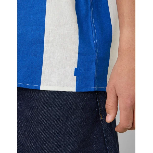 Chemise manches courtes rayée viscose lin Bleu foncé
