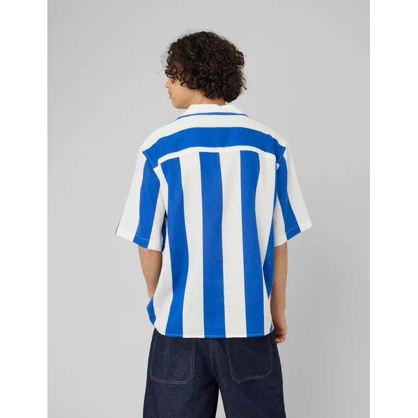 Chemise manches courtes rayée viscose lin Bleu foncé