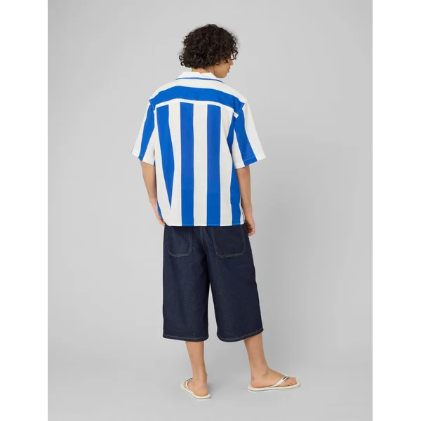 Chemise manches courtes rayée viscose lin Bleu foncé