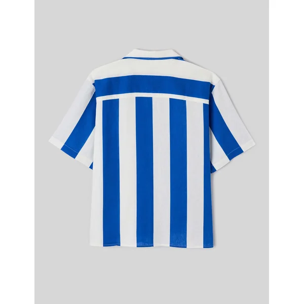 Chemise manches courtes rayée viscose lin Bleu foncé