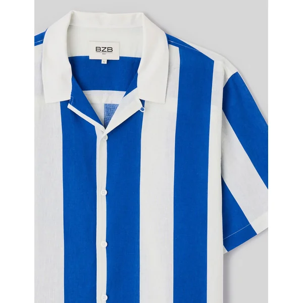 Chemise manches courtes rayée viscose lin Bleu foncé